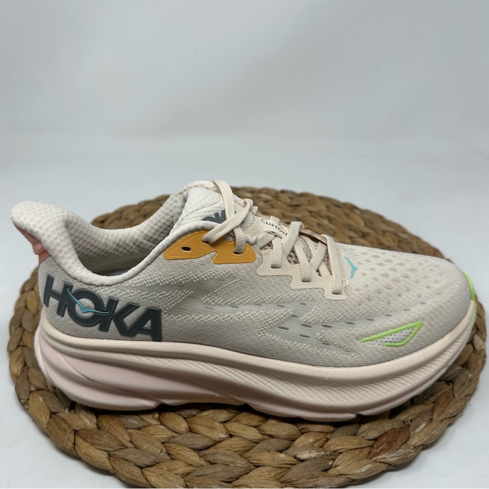 Hoka Athletic Shoes in Cream and Yellow